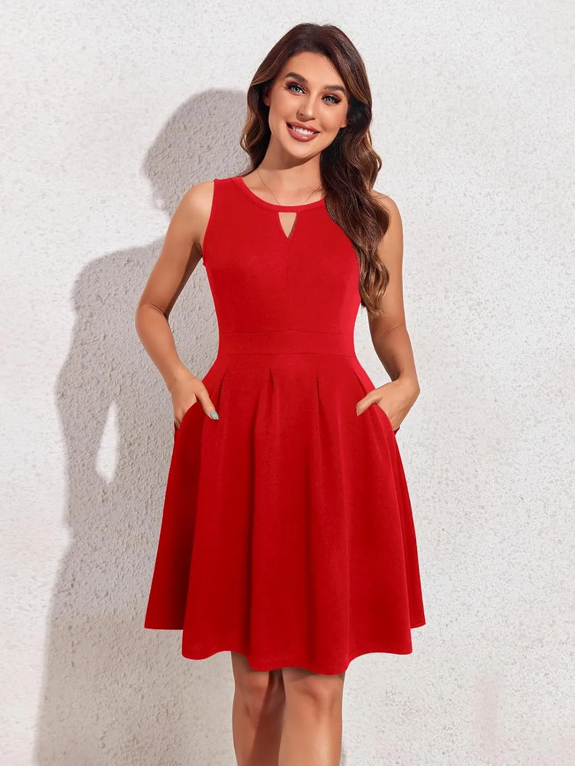 Sureple Women's Retro Sleeveless Swing Casual Work Party Dress with Pockets