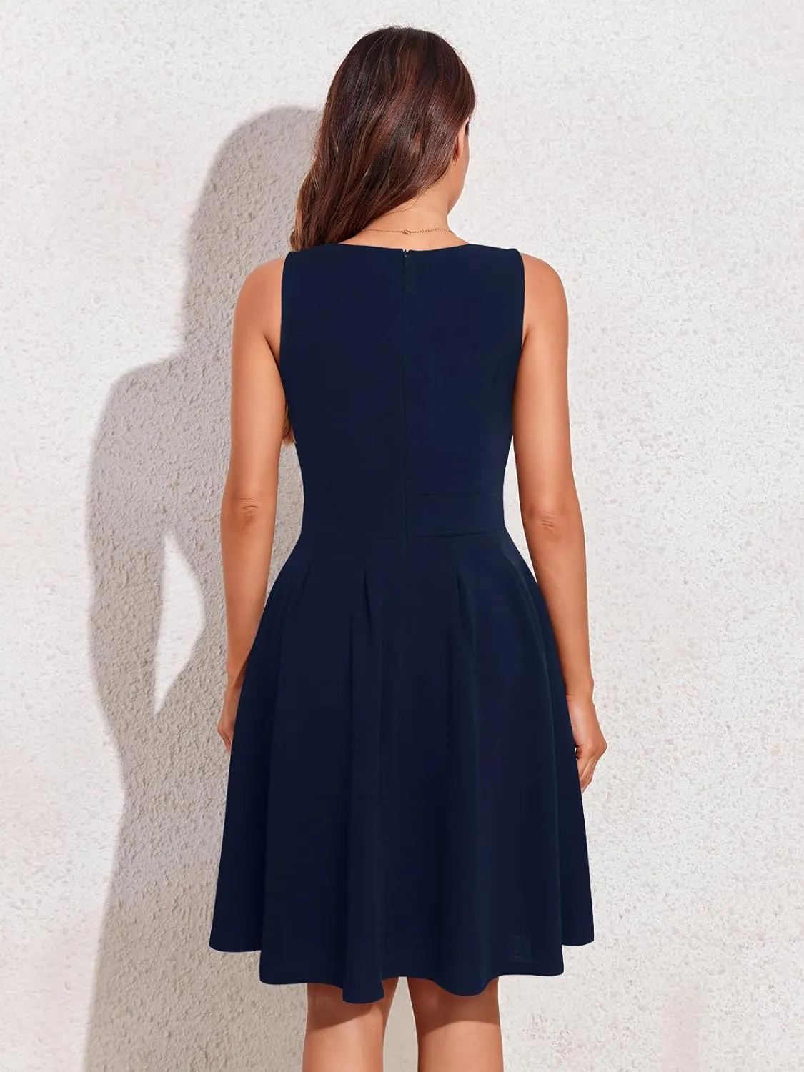 Sureple Women's Retro Sleeveless Swing Casual Work Party Dress with Pockets