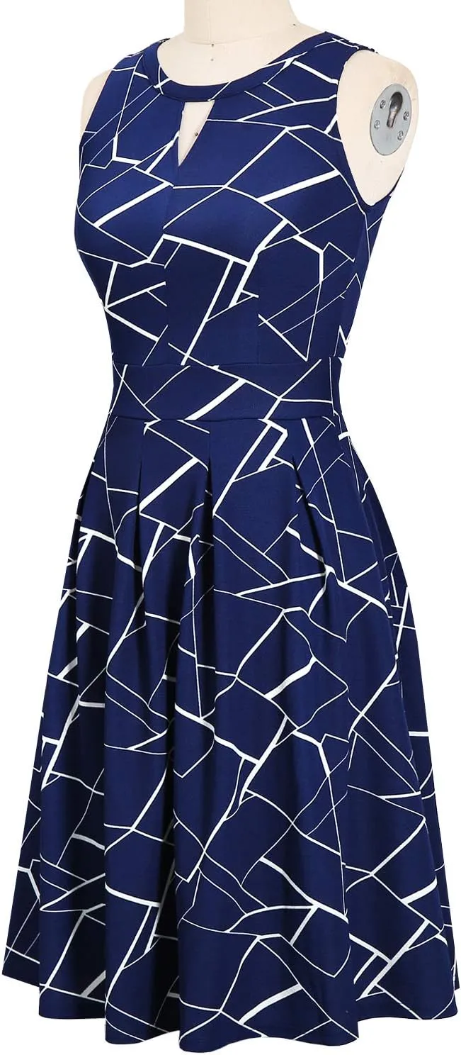 Sureple Women's Retro Sleeveless Swing Casual Work Party Dress with Pockets