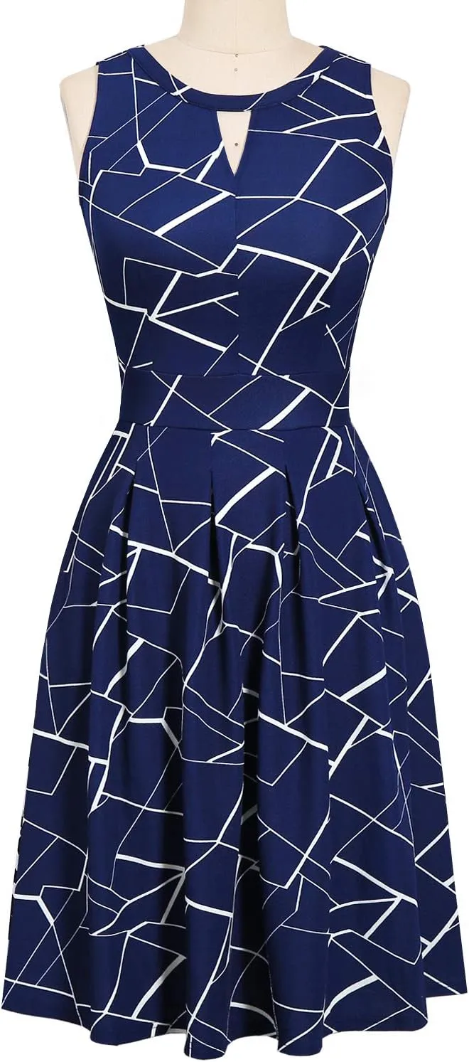 Sureple Women's Retro Sleeveless Swing Casual Work Party Dress with Pockets
