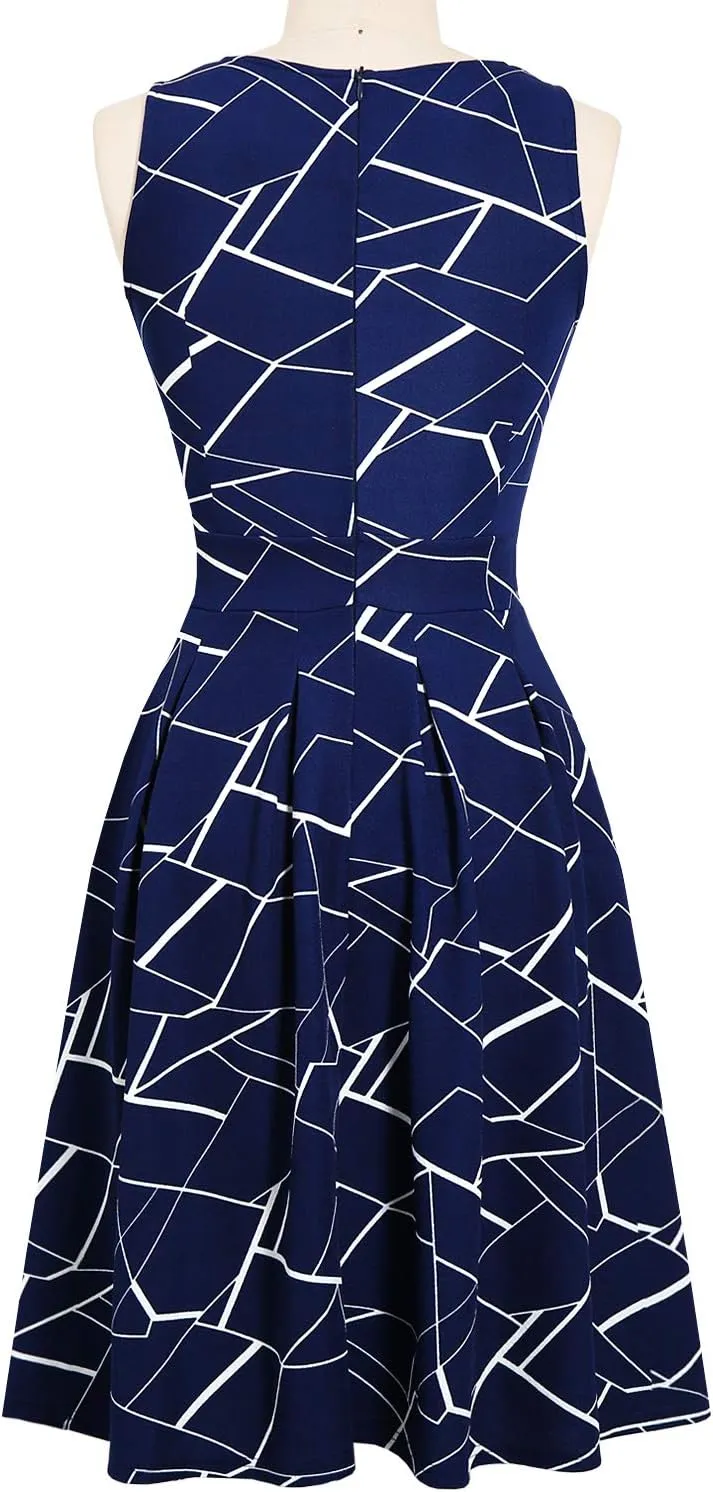 Sureple Women's Retro Sleeveless Swing Casual Work Party Dress with Pockets