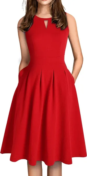 Sureple Women's Retro Sleeveless Swing Casual Work Party Dress with Pockets