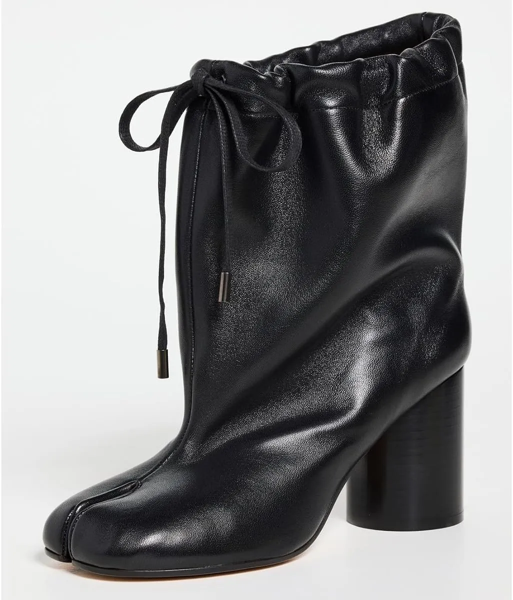 Tabi Boots For Women Split Toe Ankle Boots With Lace Up Details Chunky Block Heel Wide Calf Booties Stylish Winter Boot For Ladies Fashion Dressy Pull On Party Shoes