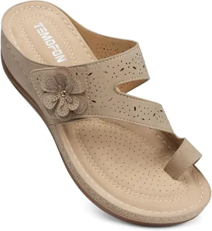 TEMOFON Flip Flops for Women Dressy: Comfortable Walking Summer Sandals Woman 2025 - Slip On Split Toed Thong Sandal