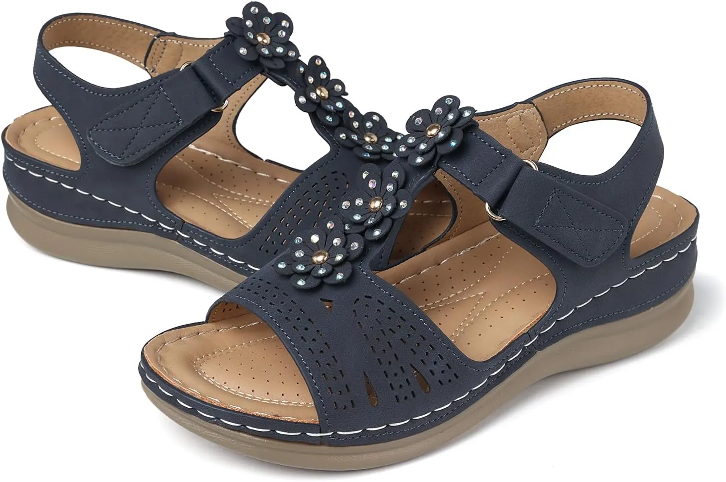 TEMOFON Wedge Sandals for Women Comfortable: Open Toe Sandals with Low Wedges - Dressy Summer Casual Sandals - Flat Comfy Walking Sandals