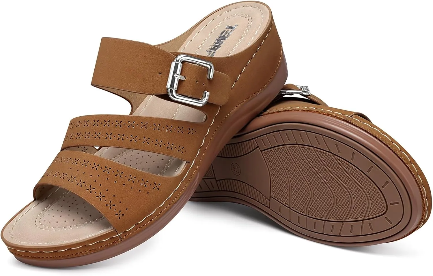 TEMOFON Wedge Sandals for Women Comfortable: Slip On Sandals Women Dressy Summer Flat Sandals Size 5-11