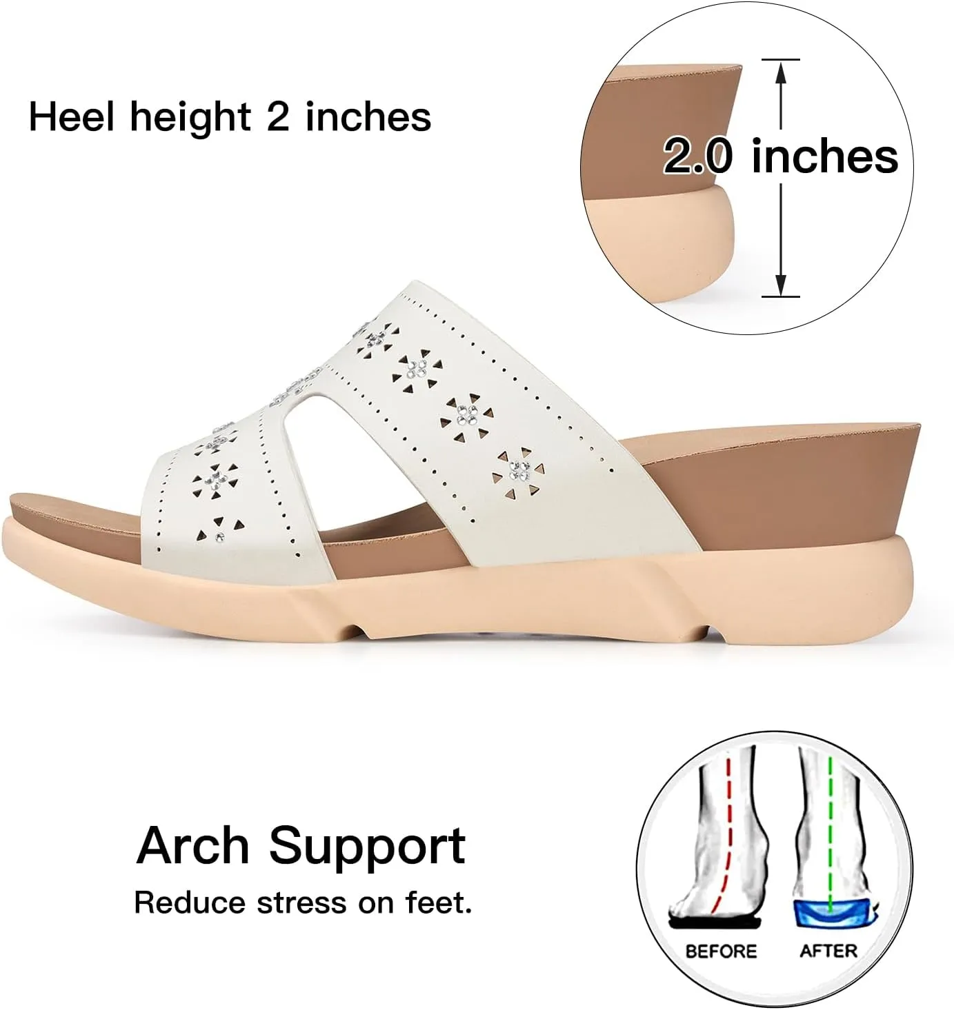 TEMOFON Wedge Sandals for Women Dressy: Summer Hollow Out Flowers with Rhinestone - Womens Comfortable Low Wedges Walking Platform Sandal