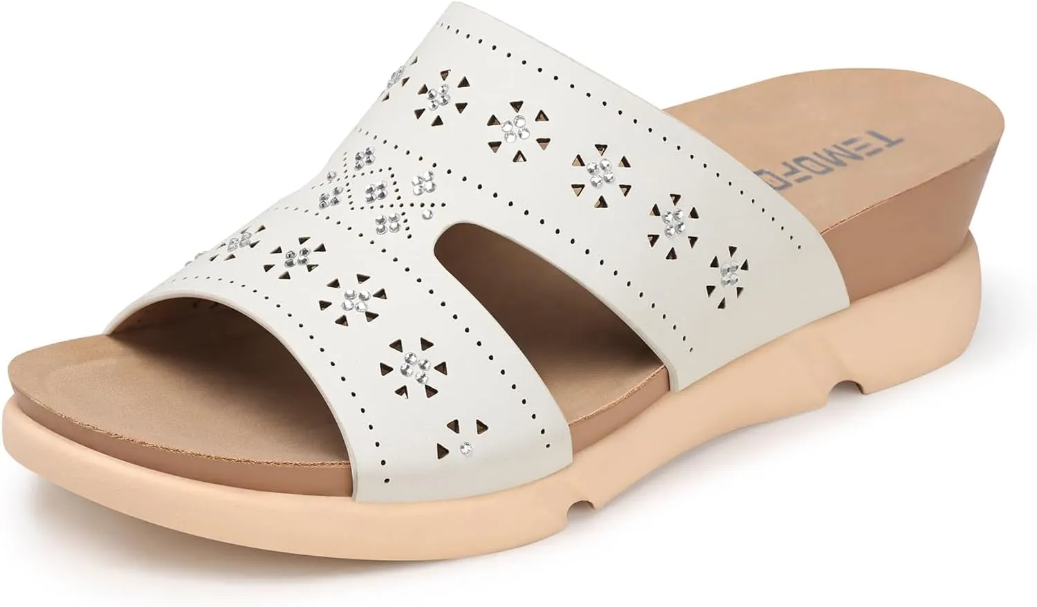 TEMOFON Wedge Sandals for Women Dressy: Summer Hollow Out Flowers with Rhinestone - Womens Comfortable Low Wedges Walking Platform Sandal