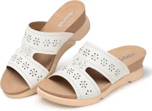 TEMOFON Wedge Sandals for Women Dressy: Summer Hollow Out Flowers with Rhinestone - Womens Comfortable Low Wedges Walking Platform Sandal