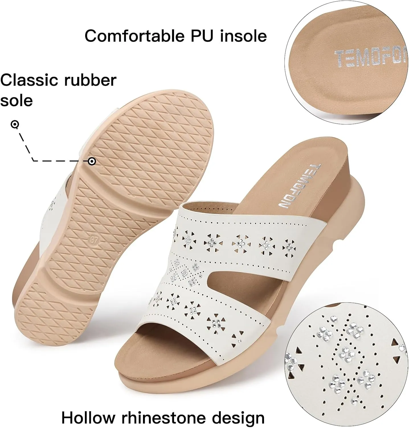 TEMOFON Wedge Sandals for Women Dressy: Summer Hollow Out Flowers with Rhinestone - Womens Comfortable Low Wedges Walking Platform Sandal