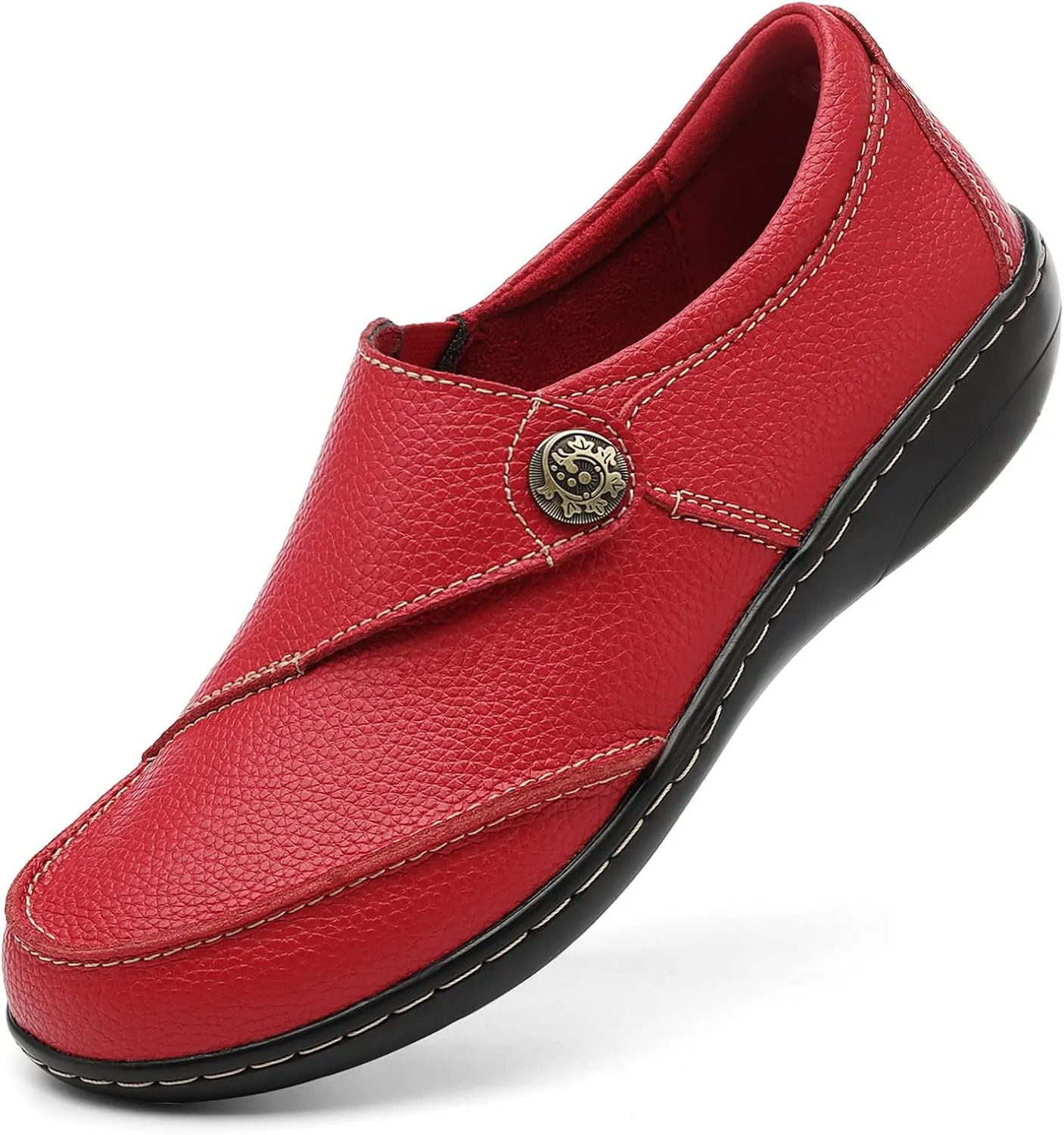 TERRIKAT Women's Classic Casual Leather Loafers Cute Moc Toe Slip On Comfort Walking Flats Lightweight Work Shoes