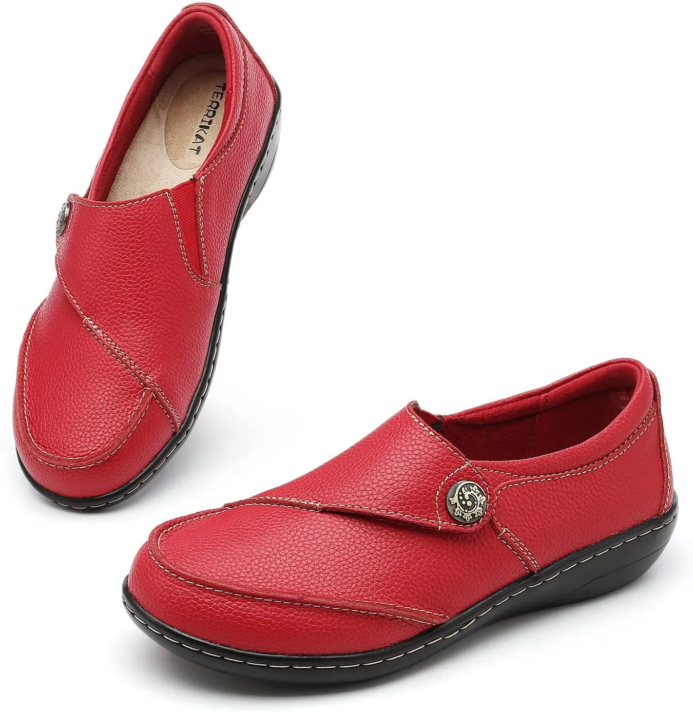 TERRIKAT Women's Classic Casual Leather Loafers Cute Moc Toe Slip On Comfort Walking Flats Lightweight Work Shoes