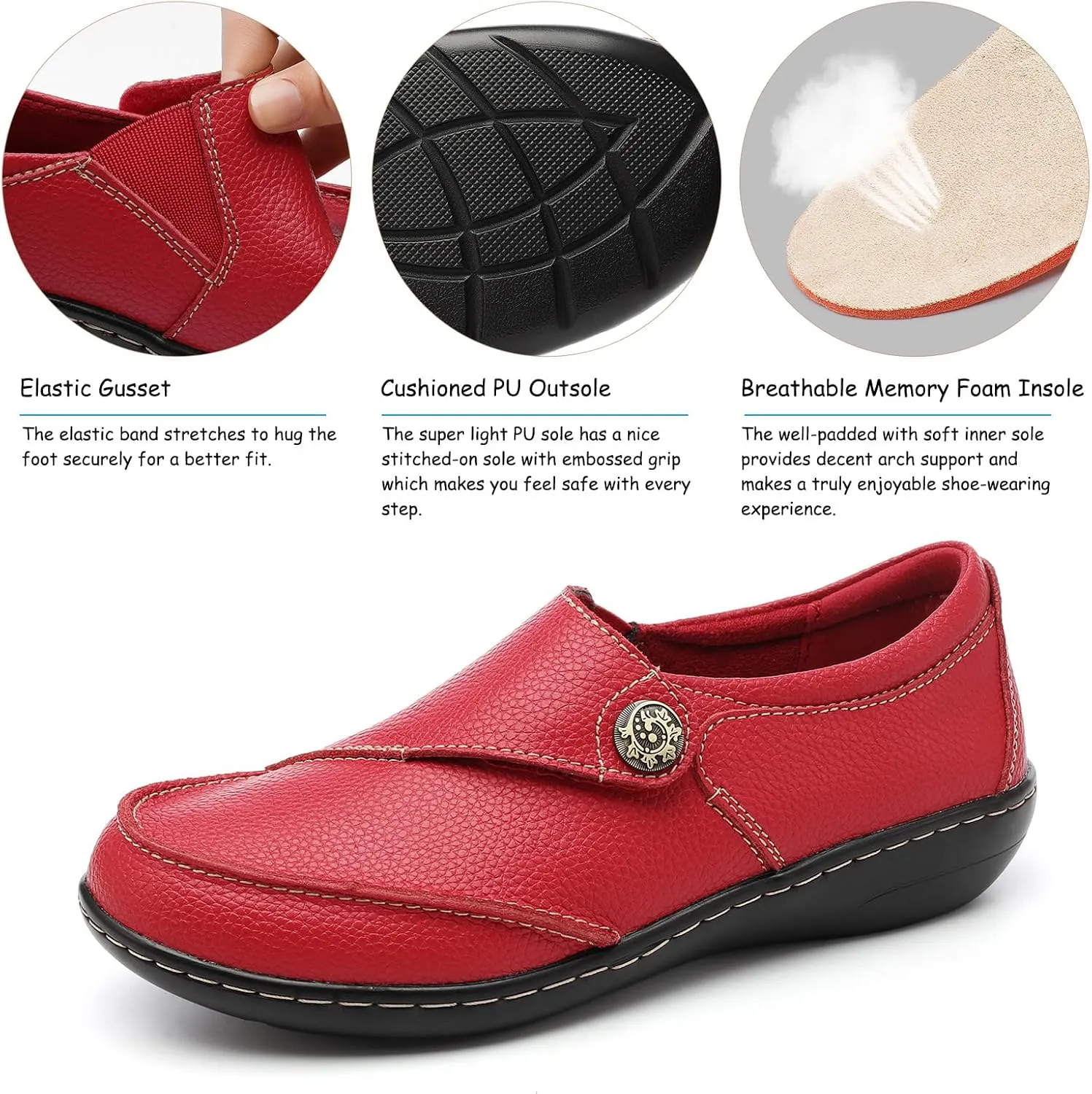 TERRIKAT Women's Classic Casual Leather Loafers Cute Moc Toe Slip On Comfort Walking Flats Lightweight Work Shoes