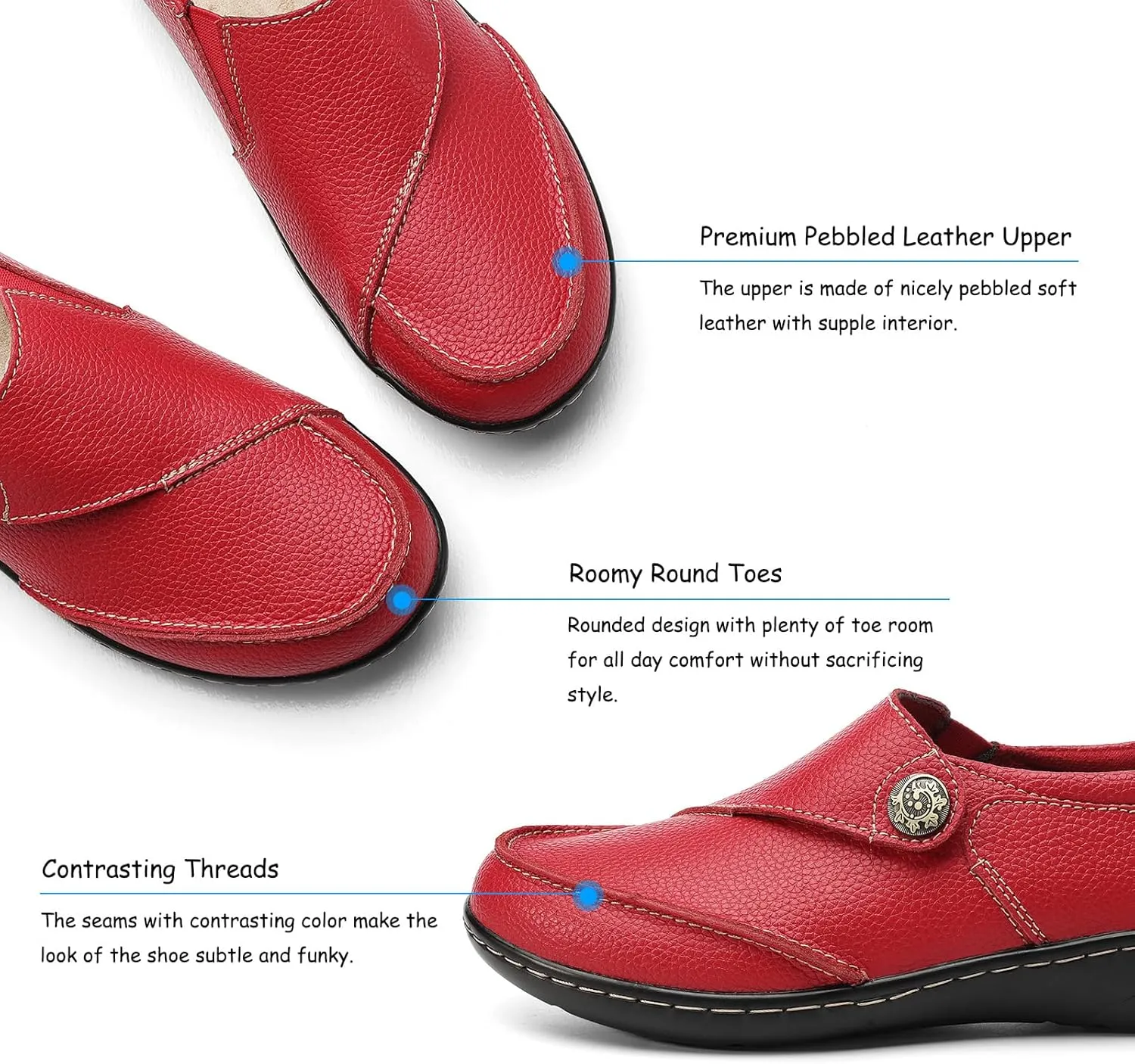 TERRIKAT Women's Classic Casual Leather Loafers Cute Moc Toe Slip On Comfort Walking Flats Lightweight Work Shoes