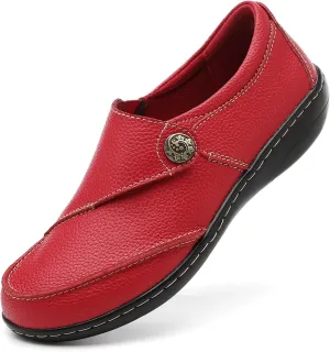 TERRIKAT Women's Classic Casual Leather Loafers Cute Moc Toe Slip On Comfort Walking Flats Lightweight Work Shoes