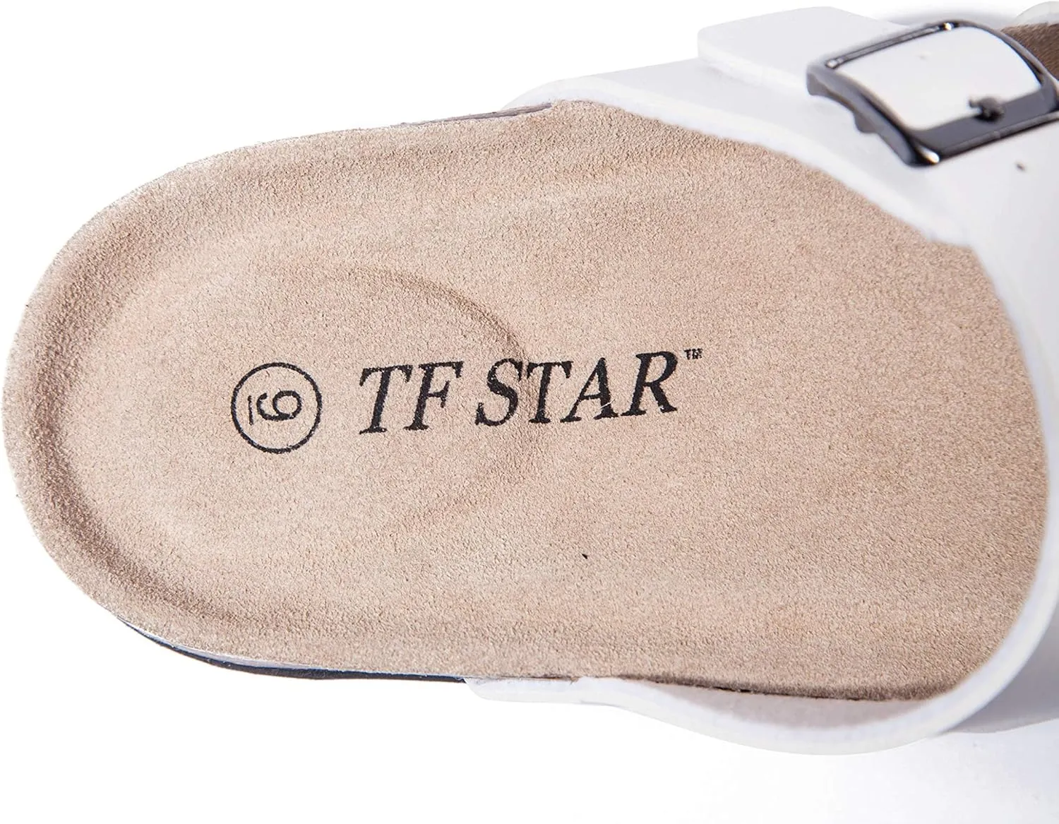 TF STAR Adjustable Sandals, Flat Leather Casual Slippers for Women & Ladies, Flip-Flops Ring Open-Toe Slide Cork Footbed for Teenagers/Girls