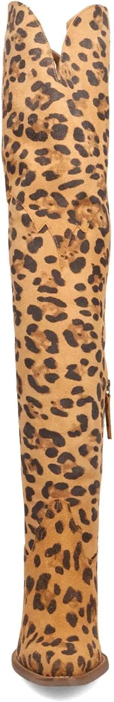 Thigh High Cowboy Boots for Women Leopard Print Pointed Toe Chunky Heel Over The Knee Cowgirl Western Boots whit Side Zipper