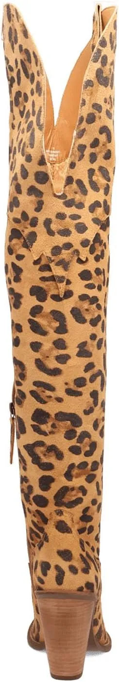 Thigh High Cowboy Boots for Women Leopard Print Pointed Toe Chunky Heel Over The Knee Cowgirl Western Boots whit Side Zipper