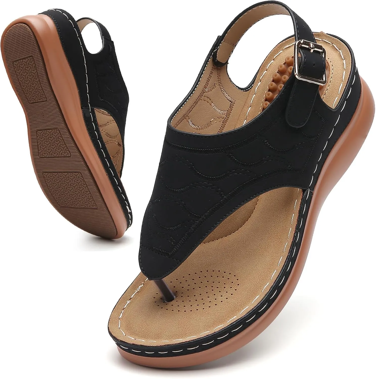 Tilocow Sandals for Women High Arch Support Flip Flops Wedge Sandals Comfortable Beach Shoes Dressy Summer Casual Sandals