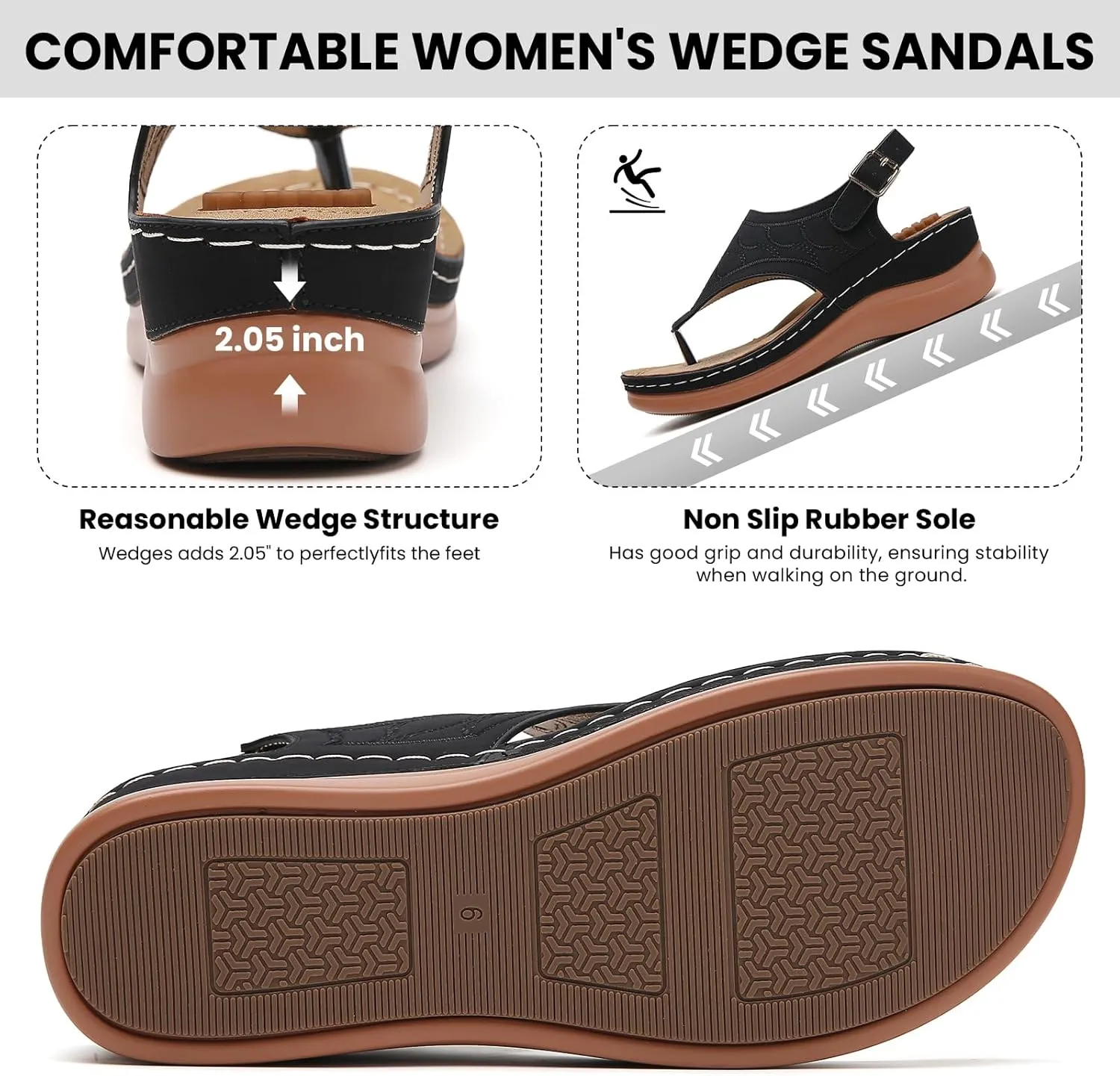 Tilocow Sandals for Women High Arch Support Flip Flops Wedge Sandals Comfortable Beach Shoes Dressy Summer Casual Sandals