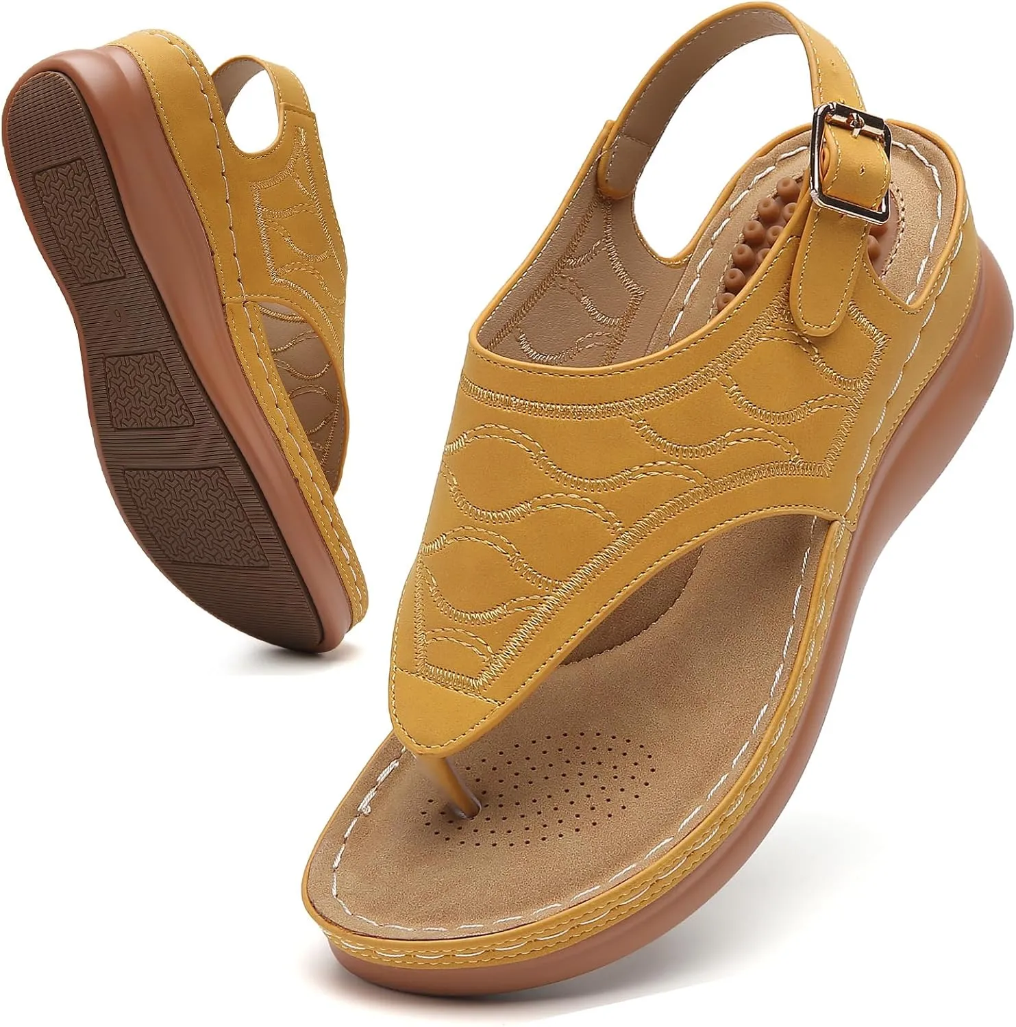 Tilocow Sandals for Women High Arch Support Flip Flops Wedge Sandals Comfortable Beach Shoes Dressy Summer Casual Sandals
