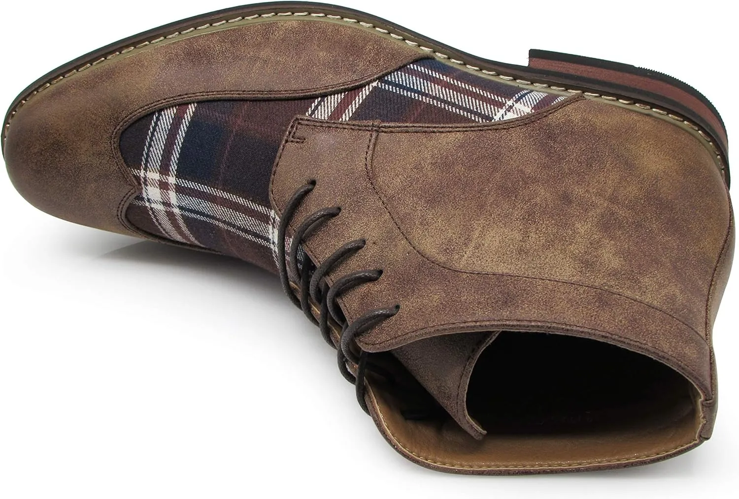 Titan04 Men Spectator Tweed Plaid Two Tone Chukka Ankle Wingtips Oxfords Dress Boots Perforated Lace Up Dress Shoes