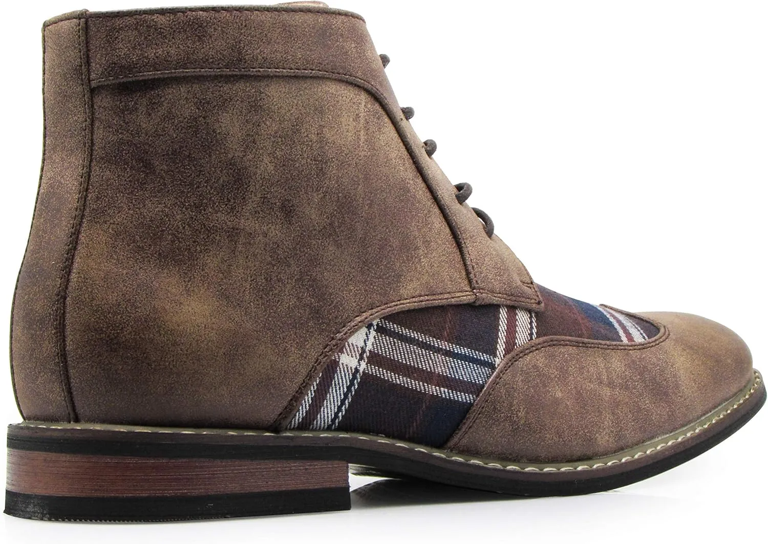 Titan04 Men Spectator Tweed Plaid Two Tone Chukka Ankle Wingtips Oxfords Dress Boots Perforated Lace Up Dress Shoes