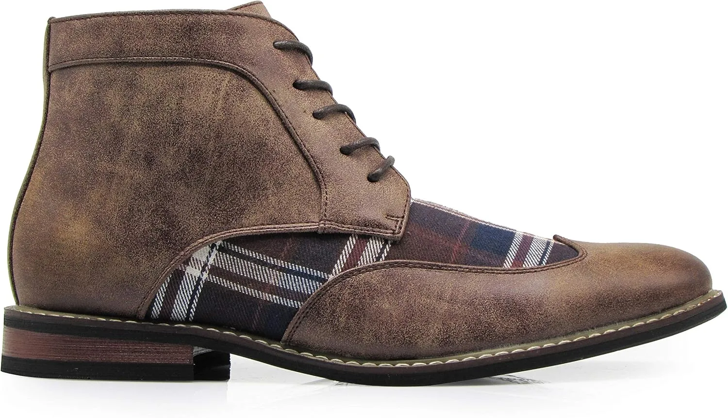 Titan04 Men Spectator Tweed Plaid Two Tone Chukka Ankle Wingtips Oxfords Dress Boots Perforated Lace Up Dress Shoes