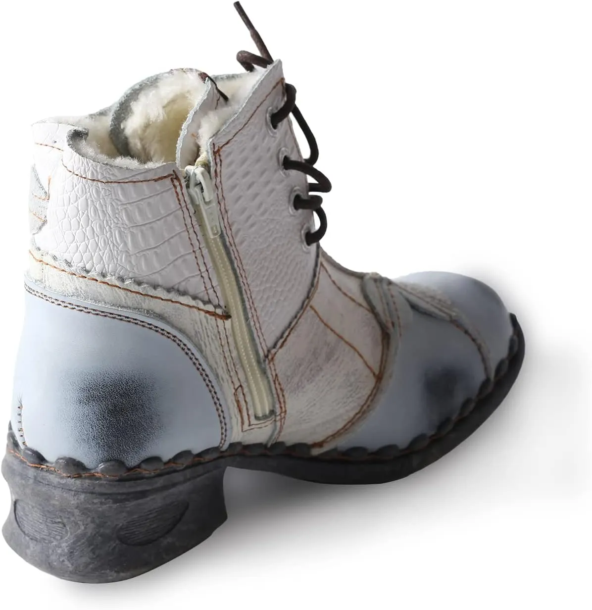 TMA EYES Textured Leather Patchwork Washed Leather Lace-Up Women's Ankle boots