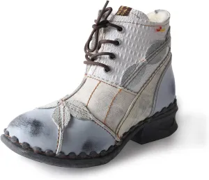 TMA EYES Textured Leather Patchwork Washed Leather Lace-Up Women's Ankle boots