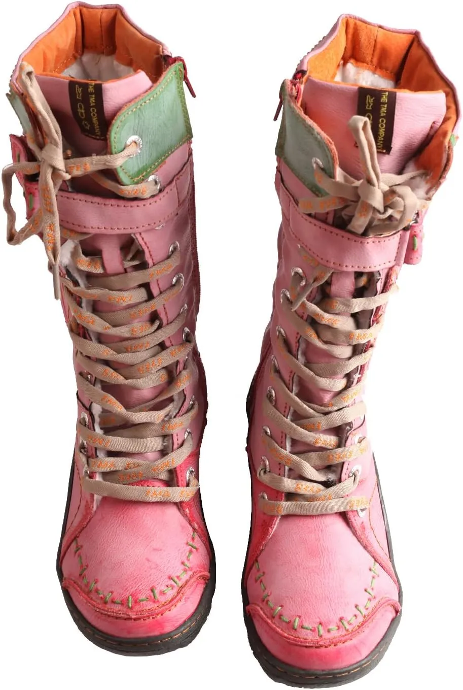 TMA EYES Women's Leather Casual Mid-Calf Boots Fashion Non-slip and Patchwork With Handstitching upper Boots