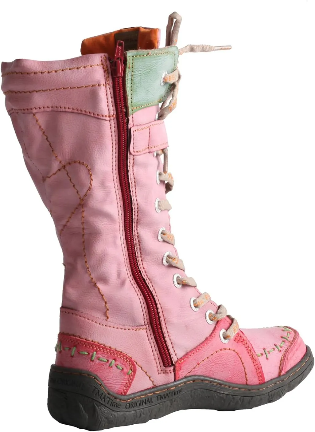 TMA EYES Women's Leather Casual Mid-Calf Boots Fashion Non-slip and Patchwork With Handstitching upper Boots