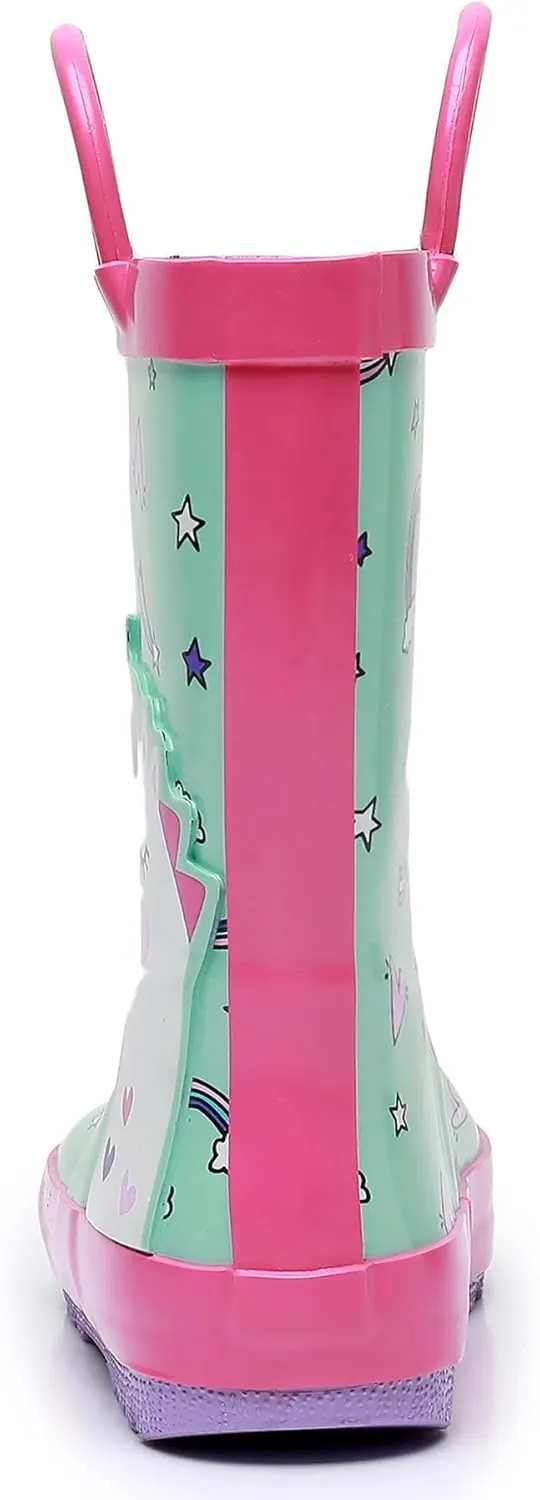 Toddler Rain Boots for Boys and Girls Waterproof Rubber Kids Rain Boots with Easy on Handles All-season