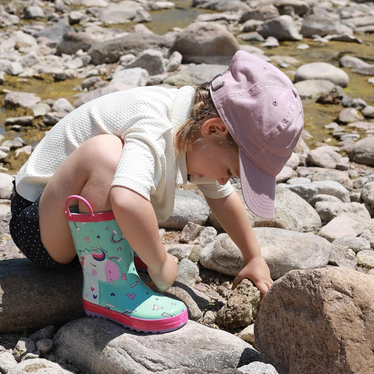 Toddler Rain Boots for Boys and Girls Waterproof Rubber Kids Rain Boots with Easy on Handles All-season