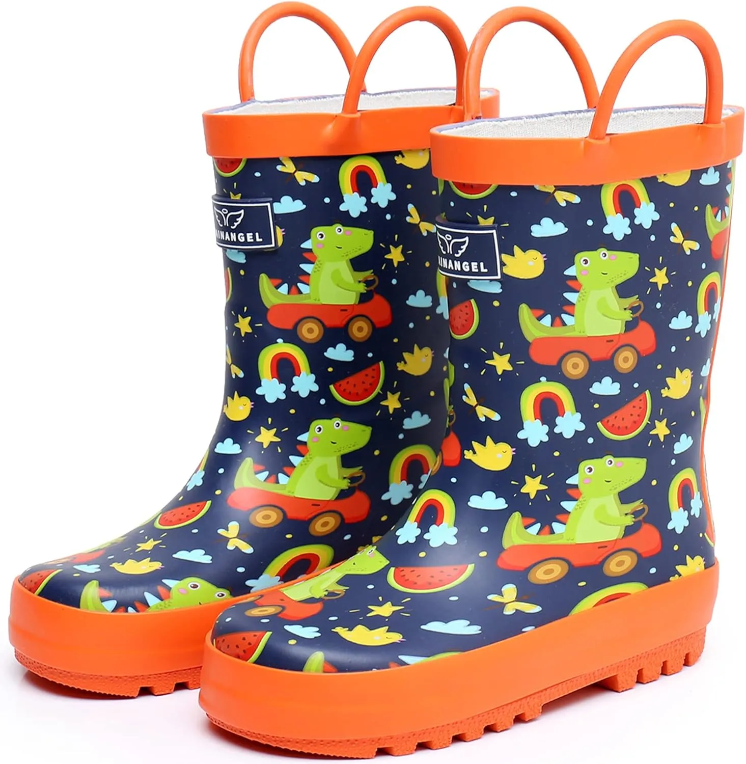 Toddler Rain Boots with Easy-On Handles, Waterproof Rubber Kids Rain Boots for Girls and Boys, in Fun Printed & Colors Unisex-Child Outdoor Rain Boots