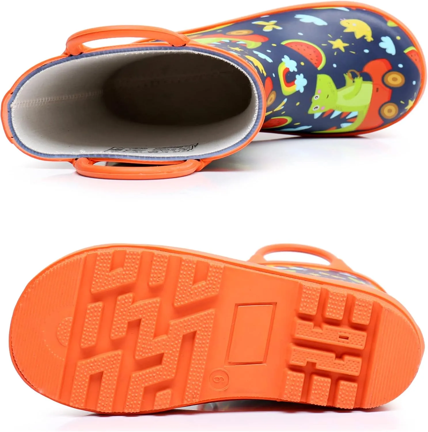 Toddler Rain Boots with Easy-On Handles, Waterproof Rubber Kids Rain Boots for Girls and Boys, in Fun Printed & Colors Unisex-Child Outdoor Rain Boots