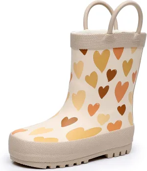 Toddler Rain Boots with Easy-On Handles, Waterproof Rubber Kids Rain Boots for Girls and Boys, in Fun Printed & Colors Unisex-Child Outdoor Rain Boots