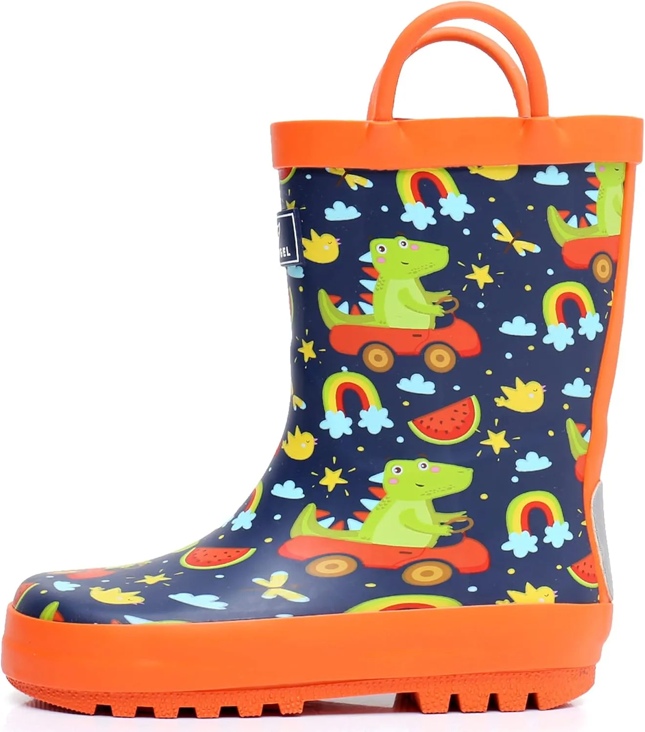 Toddler Rain Boots with Easy-On Handles, Waterproof Rubber Kids Rain Boots for Girls and Boys, in Fun Printed & Colors Unisex-Child Outdoor Rain Boots