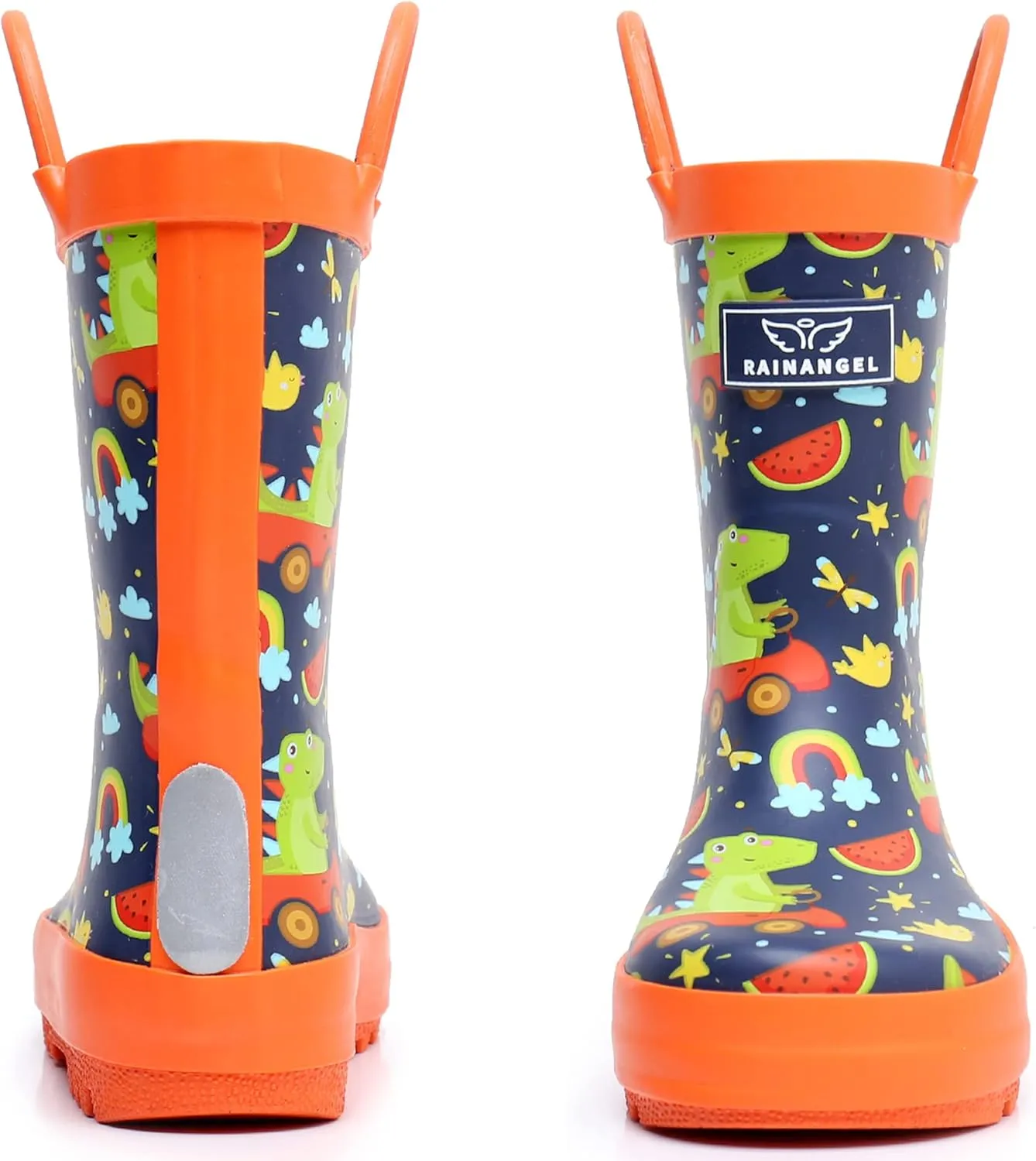 Toddler Rain Boots with Easy-On Handles, Waterproof Rubber Kids Rain Boots for Girls and Boys, in Fun Printed & Colors Unisex-Child Outdoor Rain Boots