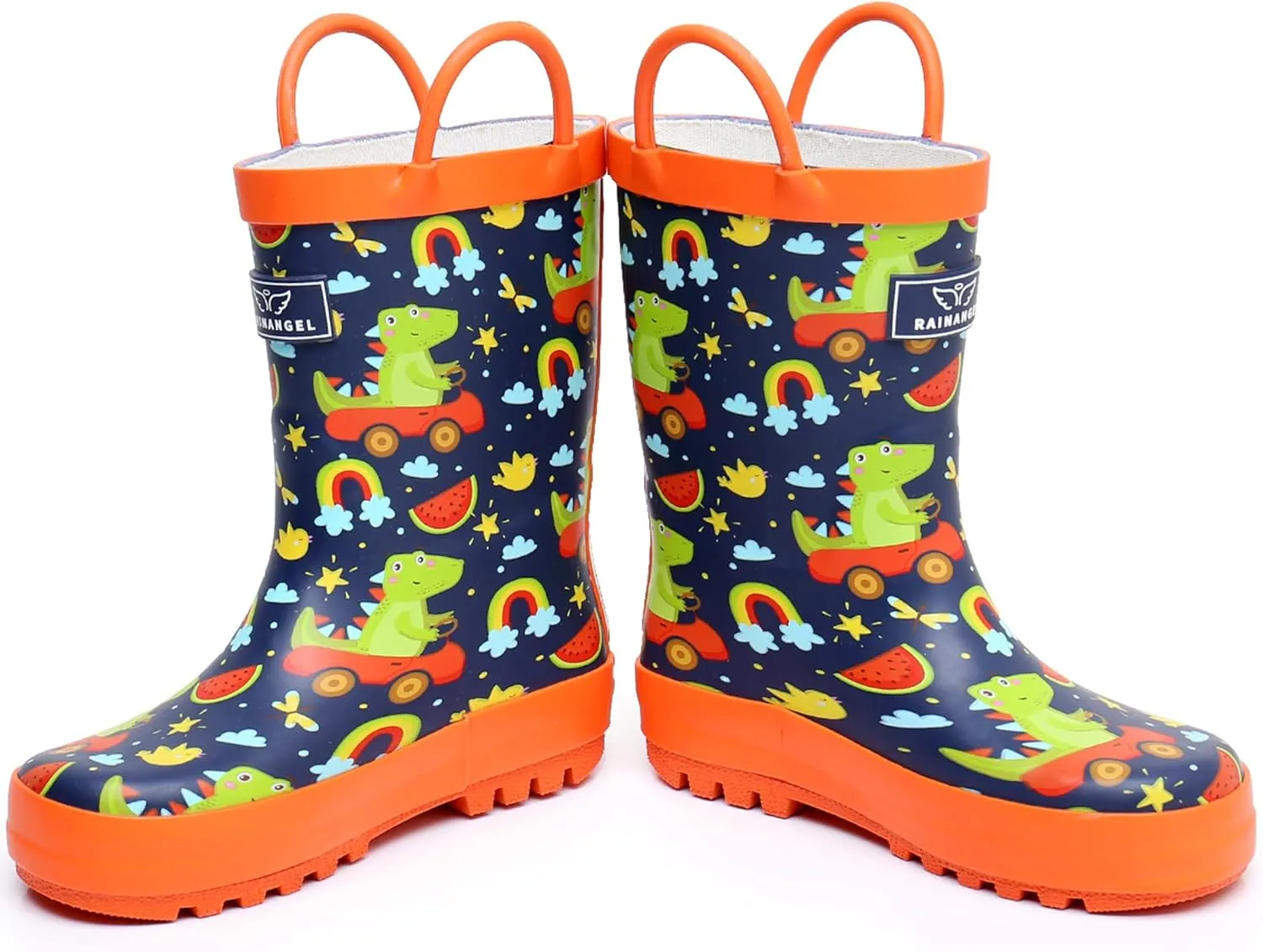 Toddler Rain Boots with Easy-On Handles, Waterproof Rubber Kids Rain Boots for Girls and Boys, in Fun Printed & Colors Unisex-Child Outdoor Rain Boots