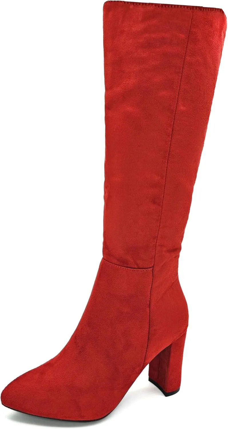 TruFox Womens Classic Tall Knee High Block Heel Fashion Boots