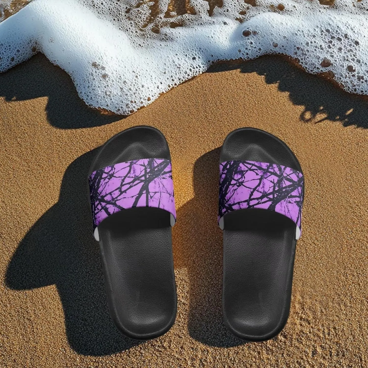 Unisex Sandals Summer Slide Flats Slippers Open Toe Pool Slides Flip-Flops EVA Sole for Women