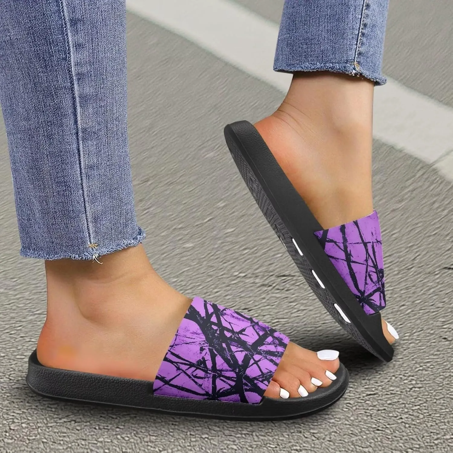 Unisex Sandals Summer Slide Flats Slippers Open Toe Pool Slides Flip-Flops EVA Sole for Women