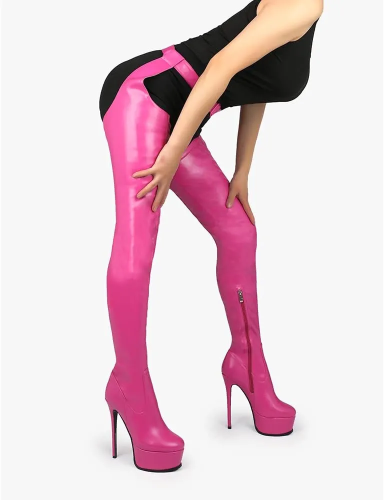 unisex sexy waist belt high heels over knee boots platform plus size