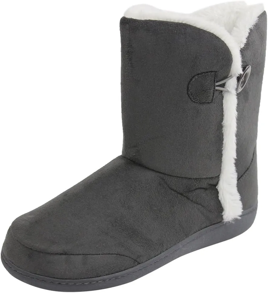 Unisex Warm Winter Memory Foam Button Slipper Boots for Women House Booties - Cozy Suede, Soft, Furry Footwear for Men