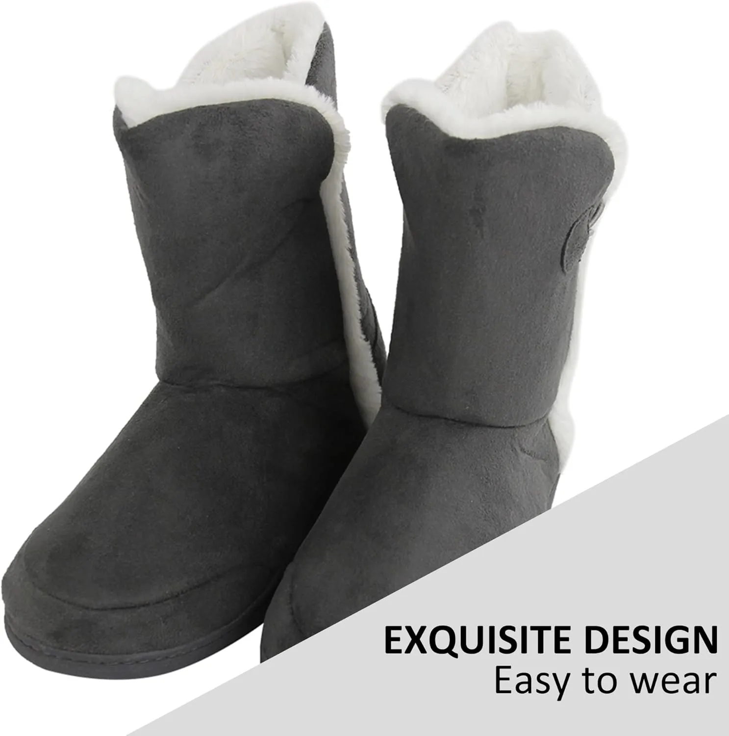 Unisex Warm Winter Memory Foam Button Slipper Boots for Women House Booties - Cozy Suede, Soft, Furry Footwear for Men