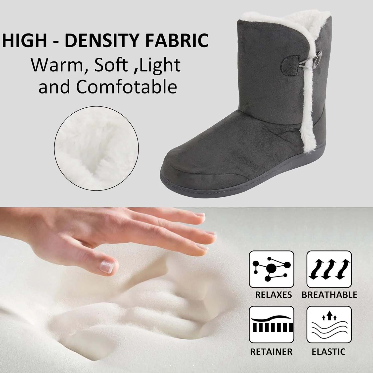 Unisex Warm Winter Memory Foam Button Slipper Boots for Women House Booties - Cozy Suede, Soft, Furry Footwear for Men