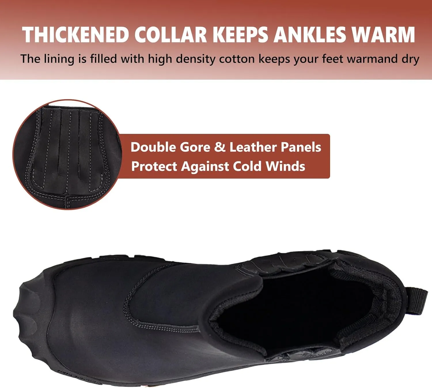 UPIShi Men's Waterproof Work Slip On Snow Boot Leather Outdoor Walking Hiking Casual Shoes