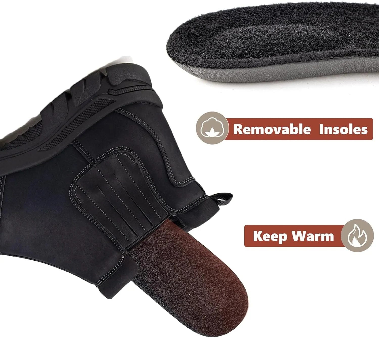 UPIShi Men's Waterproof Work Slip On Snow Boot Leather Outdoor Walking Hiking Casual Shoes