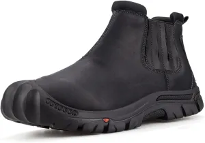 UPIShi Men's Waterproof Work Slip On Snow Boot Leather Outdoor Walking Hiking Casual Shoes